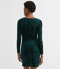 Petite Mosaic Velvet Ruched Mini Dress