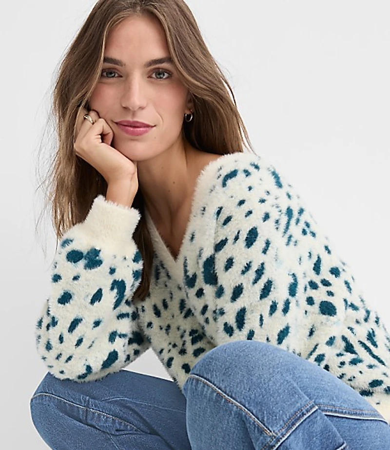 Petite Spotted Ribtrim Relaxed V-Neck Sweater