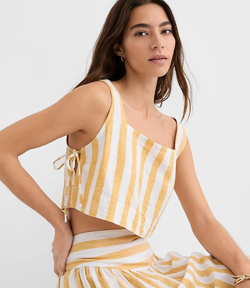 LOFT Beach Striped Side Tie Linen Cotton Crop Top