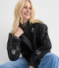 Petite Sequin Embellished Bomber Jacket