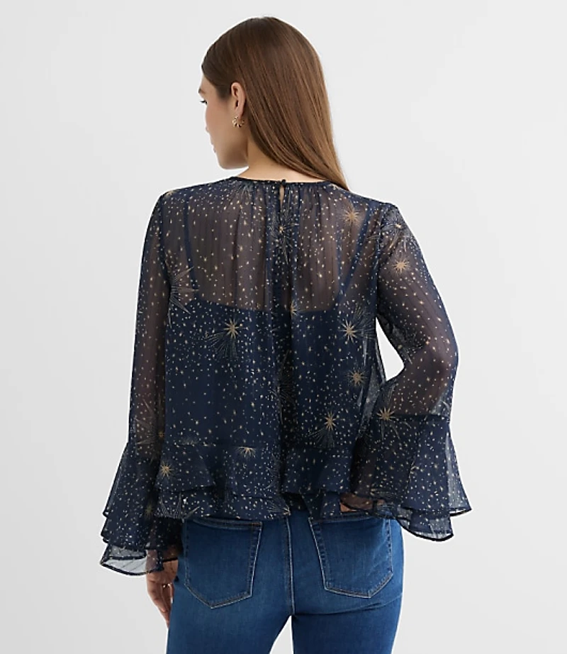 Celestial Shimmer Ruffle Peplum Blouse