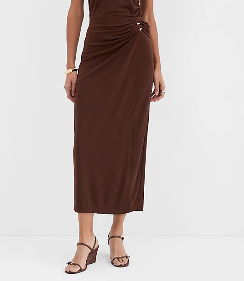 Metallic Ring Wrap Midi Skirt