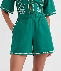 Floral Embroidered Linen Cotton Shorts