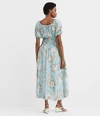 Floral Ruffle Tie Neck Smocked Midi Dress