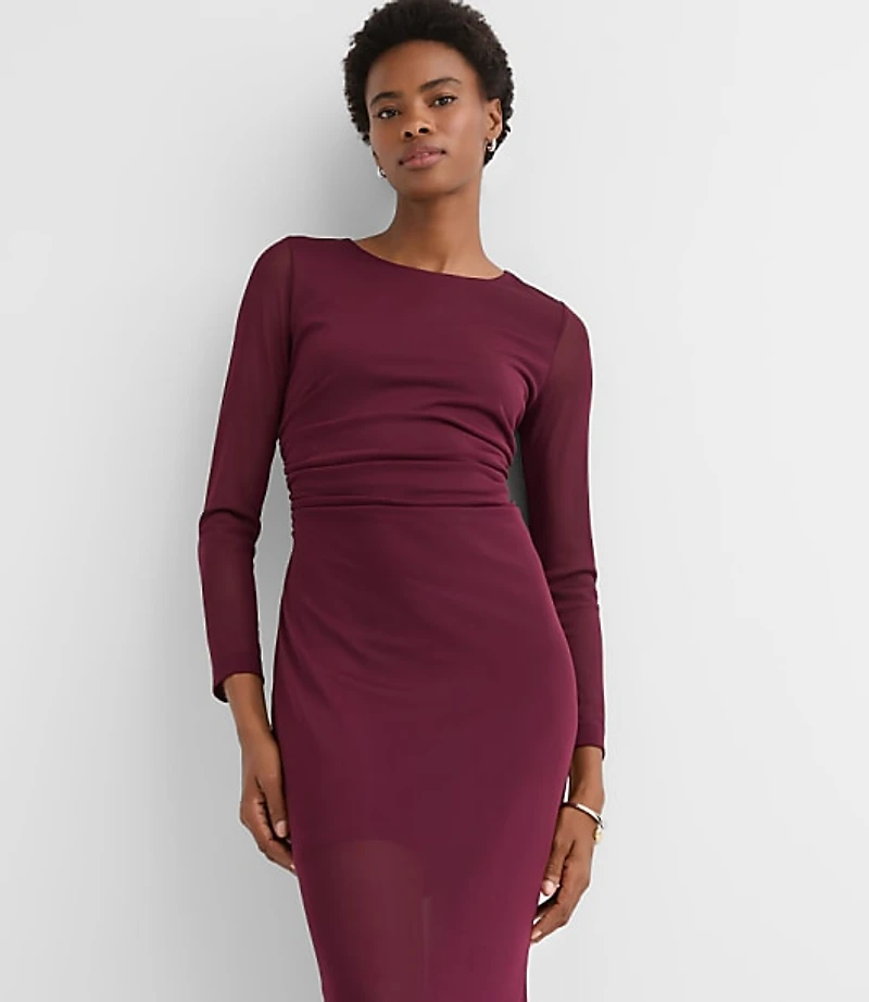 Petite Mesh Ruched Midi Dress