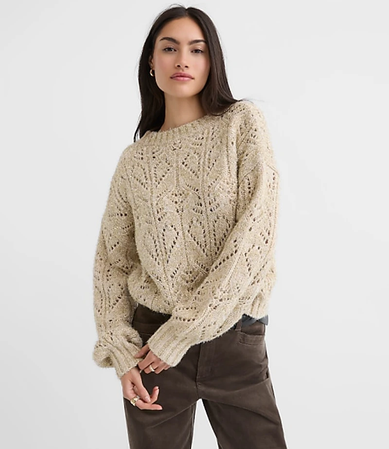 Petite Shimmer Pointelle Blouson Sweater