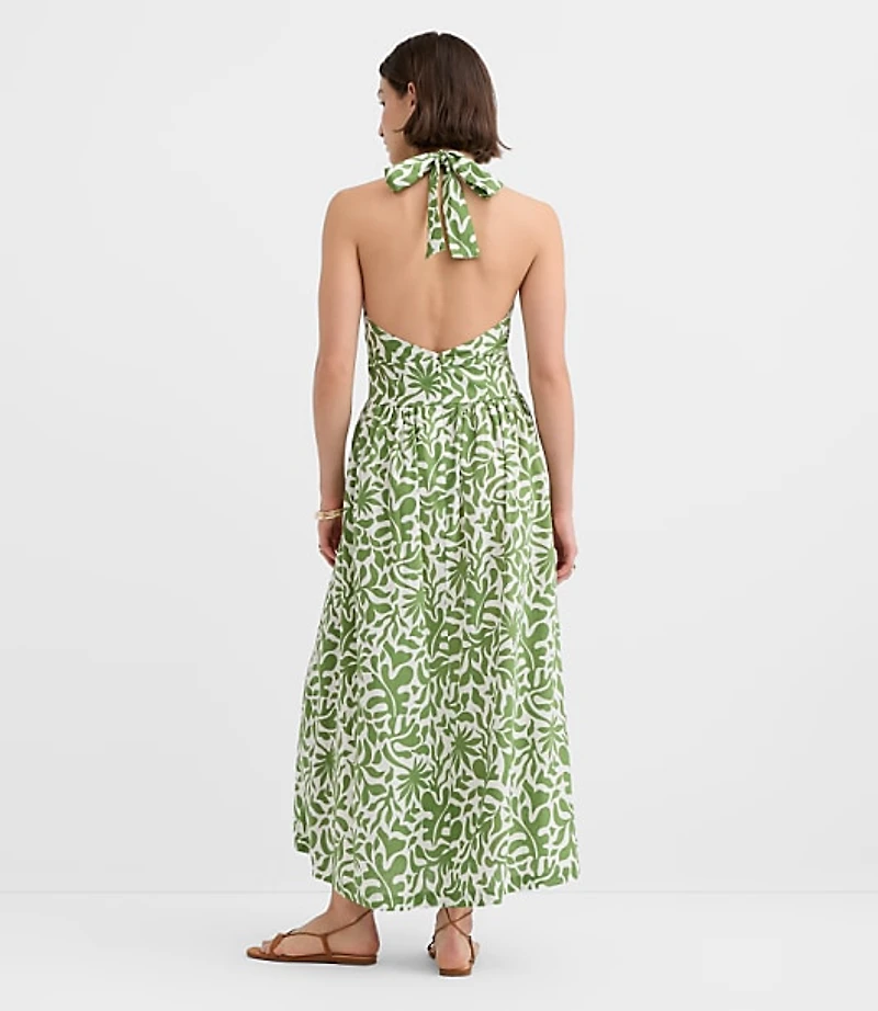LOFT Beach Palm Linen Cotton Halter Maxi Dress