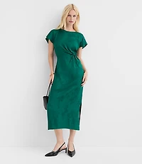 Petite Floral Twist Flutter Sleeve Flare Dress