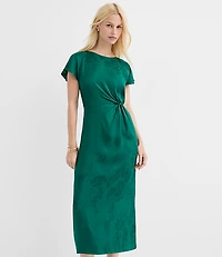 Petite Floral Twist Flutter Sleeve Flare Dress