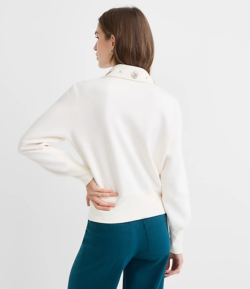 Petite Sparkle Collared Half Zip Sweatshirt