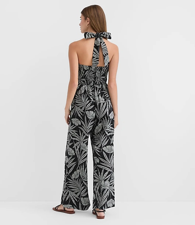 LOFT Beach Palm Ring Halter Linen Cotton Jumpsuit