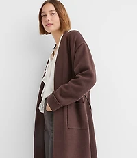 Petite Faux Leather Belted Pocket Coatigan