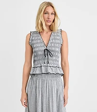 Plaid Smocked Ruffle Peplum Top