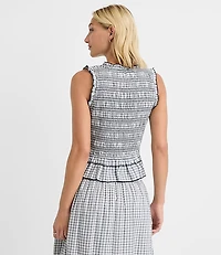 Plaid Smocked Ruffle Peplum Top