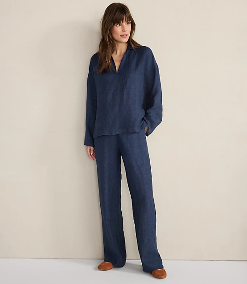 Haven Well Within Linen Collared Long Sleeve Top