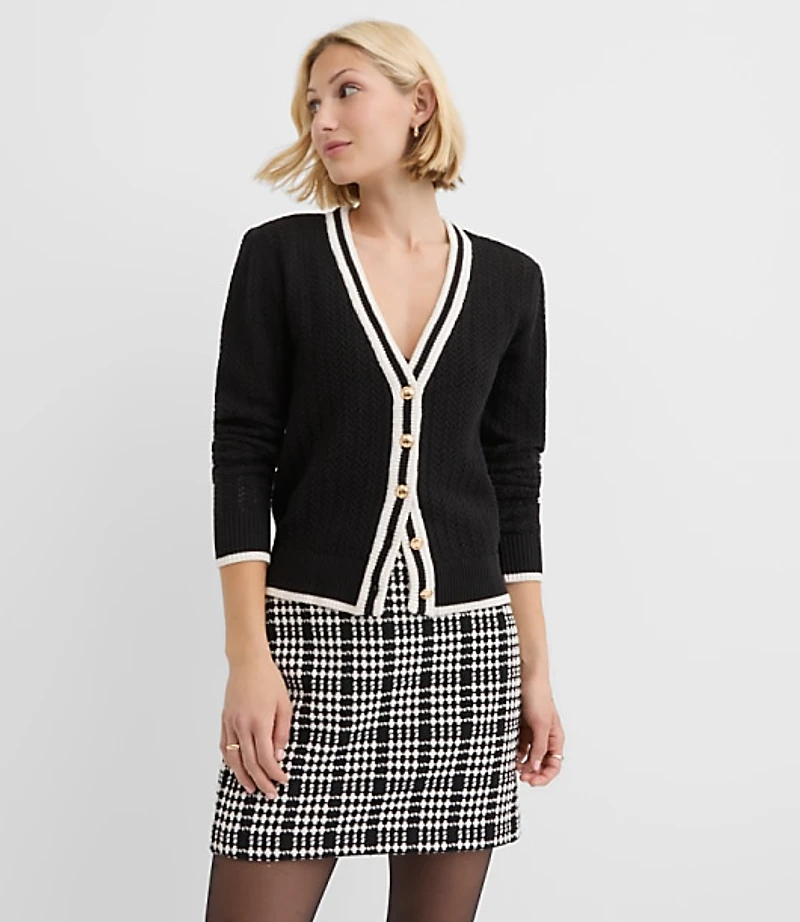 Tipped Pointelle Cardigan
