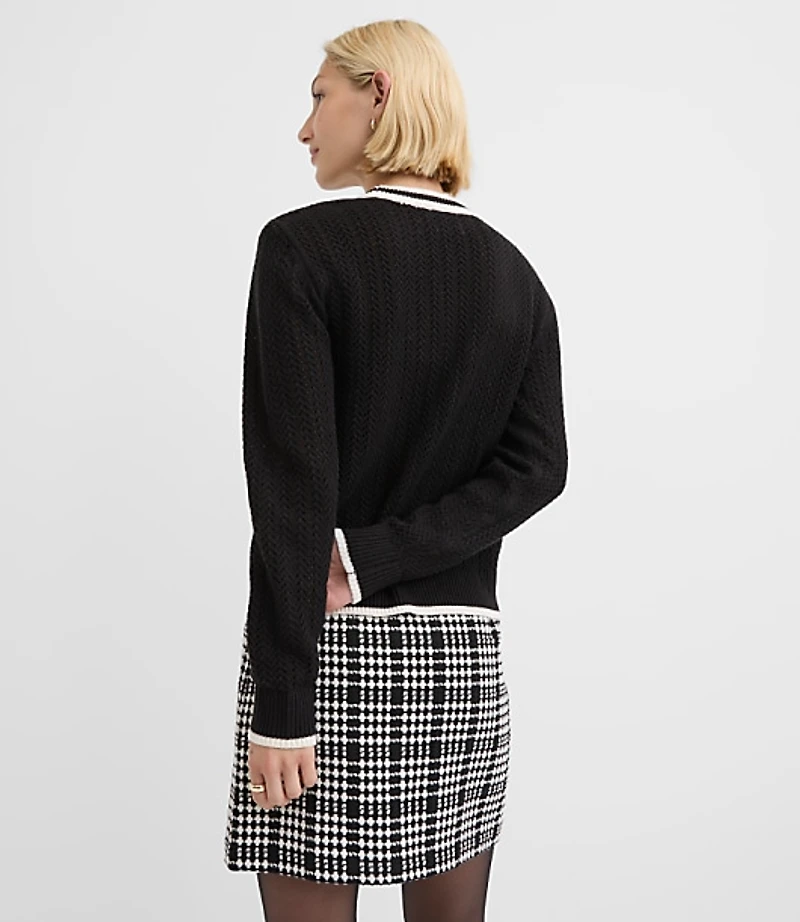 Tipped Pointelle Cardigan