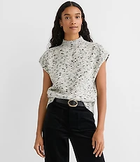 Melange Ribtrim Sleeveless Mock Neck Sweater