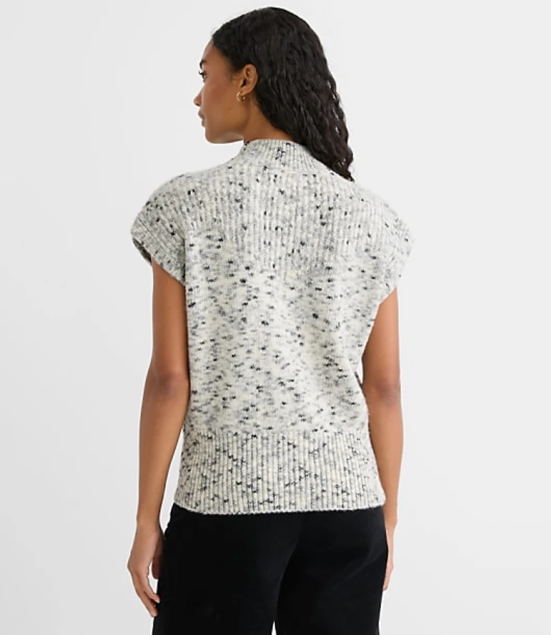 Melange Ribtrim Sleeveless Mock Neck Sweater