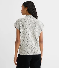 Melange Ribtrim Sleeveless Mock Neck Sweater