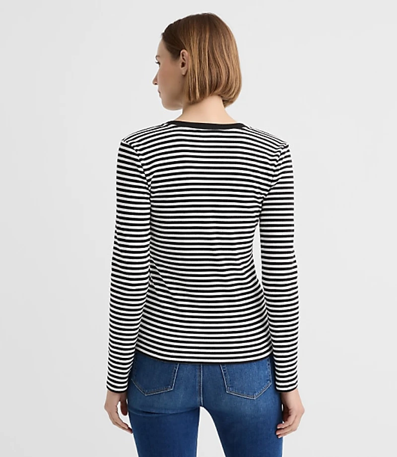 Petite Stripe Metallic Button Henley Top
