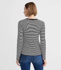 Petite Stripe Metallic Button Henley Top