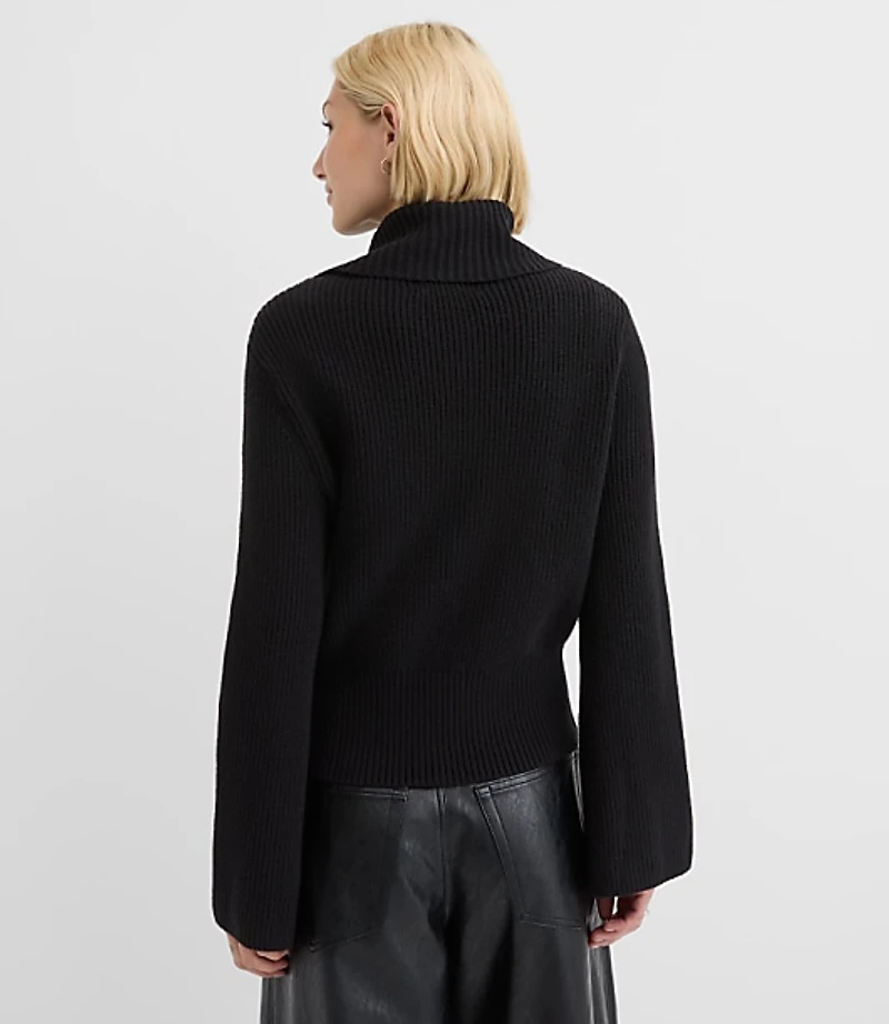 Petite Button Neck Flare Sleeve Sweater