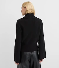 Petite Button Neck Flare Sleeve Sweater