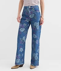 Petite High Rise Wide Leg Jeans in Floral