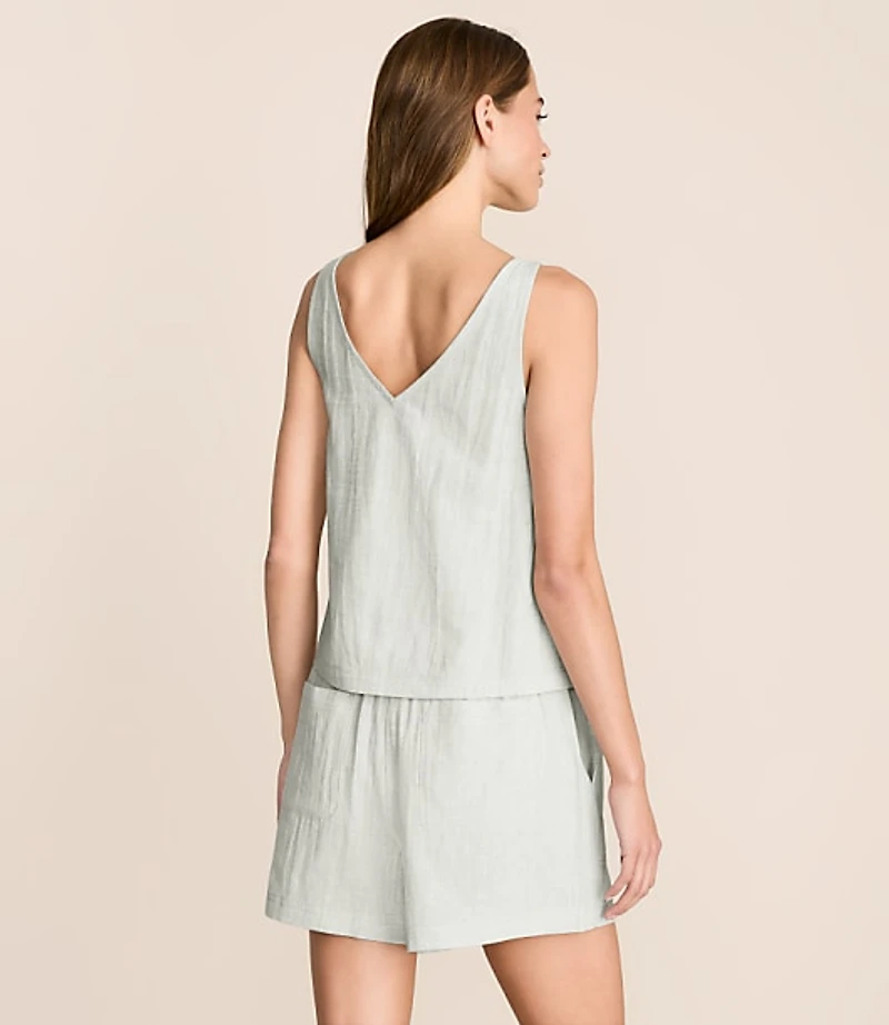 Lou & Grey Crosshatch Linen Cotton Tie Keyhole Tank Top