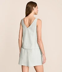 Lou & Grey Crosshatch Linen Cotton Tie Keyhole Tank Top