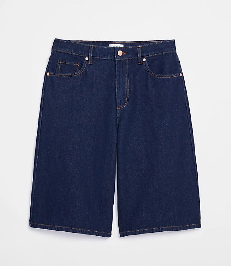 Rivete Curvy High Rise Denim Bermuda Shorts Dark Rinse