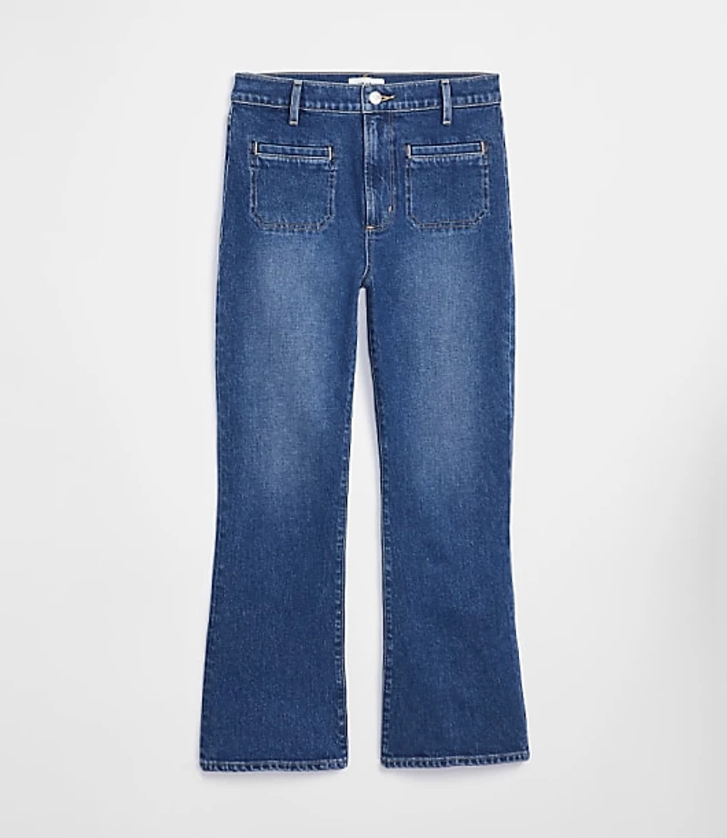 Rivete Curvy Welt Pocket High Rise Kick Crop Jeans Mid Wash