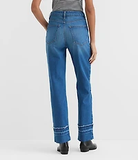Rivete Petite Curvy Unpicked Cuffed High Rise Straight Jeans Authentic Indigo