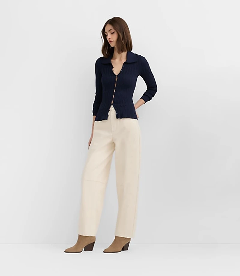 Rivete Petite Seamed High Rise Barrel Jeans Ivory