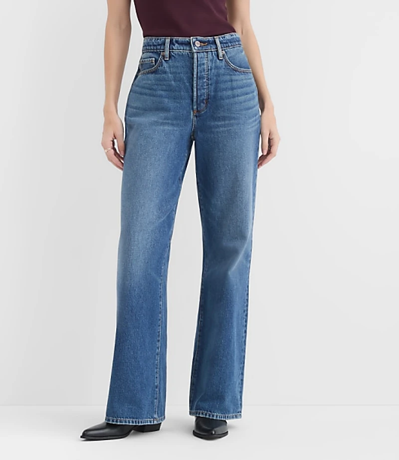 Rivete Petite High Rise Wide Leg Jeans Echo Wash