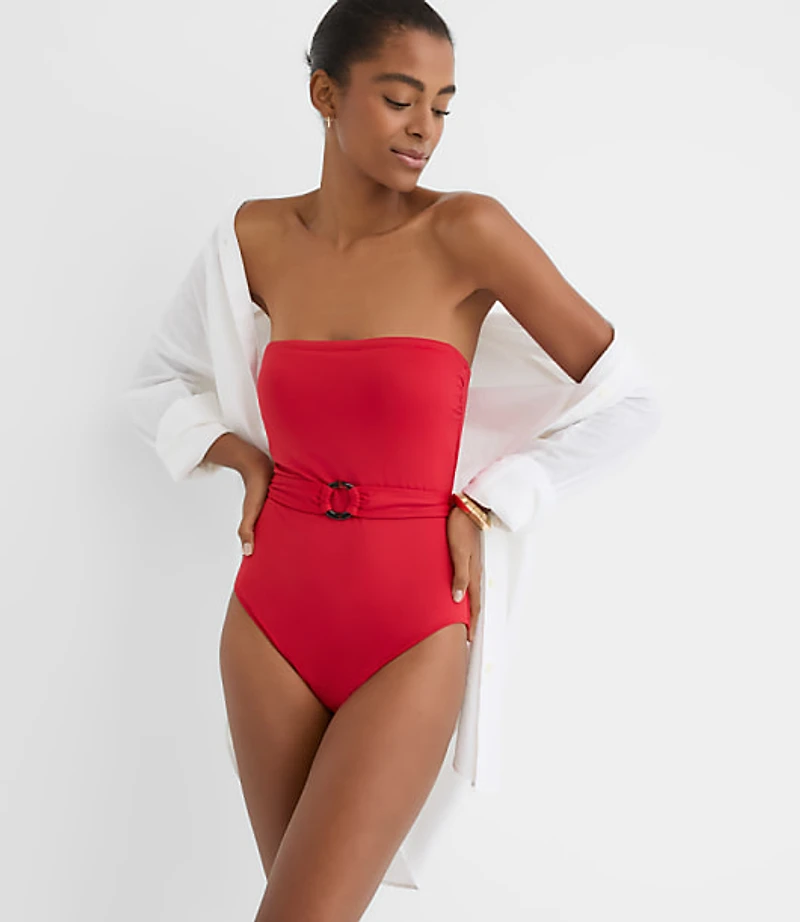 LOFT Beach Tortoiseshell Print Ring Bandeau One Piece Swimsuit