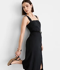 Petite LOFT Versa Pure Spun Strappy Button Midi Dress