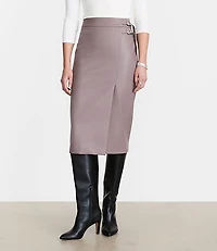 Petite LOFT Versa Faux Leather Buckle Trim Midi Skirt