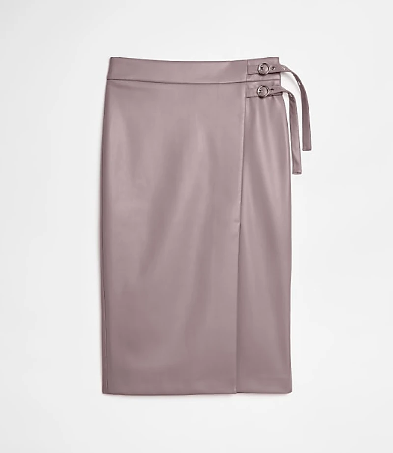 Petite LOFT Versa Faux Leather Buckle Trim Midi Skirt
