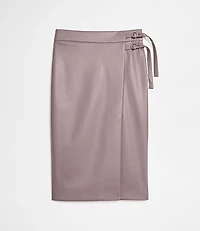 Petite LOFT Versa Faux Leather Buckle Trim Midi Skirt