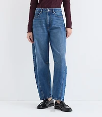 Rivete Petite Curvy Seamed High Rise Barrel Jeans Dark Wash