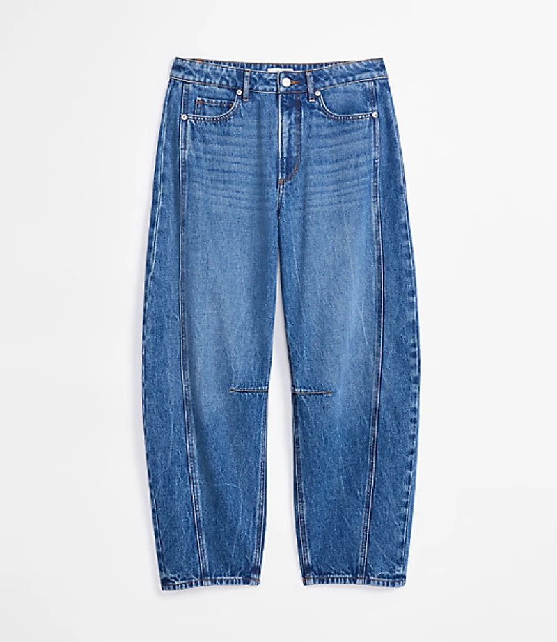 Rivete Petite Curvy Seamed High Rise Barrel Jeans Dark Wash