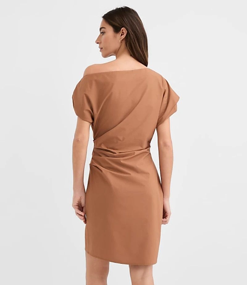 Poplin Asymmetrical Ruched Mini Dress