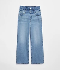 Rivete Petite Curvy Double Waisted High Rise Wide Leg Jeans Light Wash