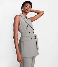 Petite LOFT Versa Crepe Drape Double Breasted Pocket Vest