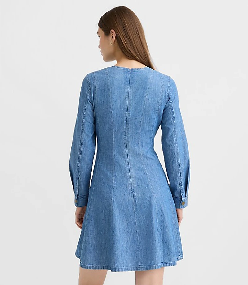 Chambray Seamed Barrel Sleeve Mini Dress