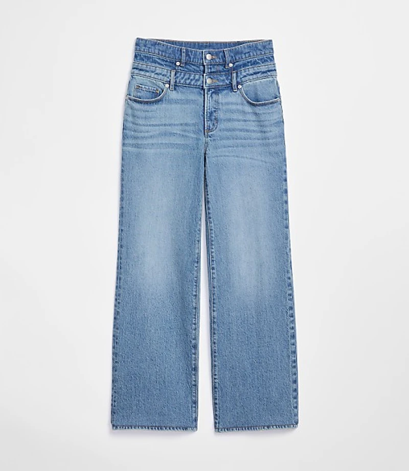 Rivete Curvy Double Waisted High Rise Wide Leg Jeans Light Wash