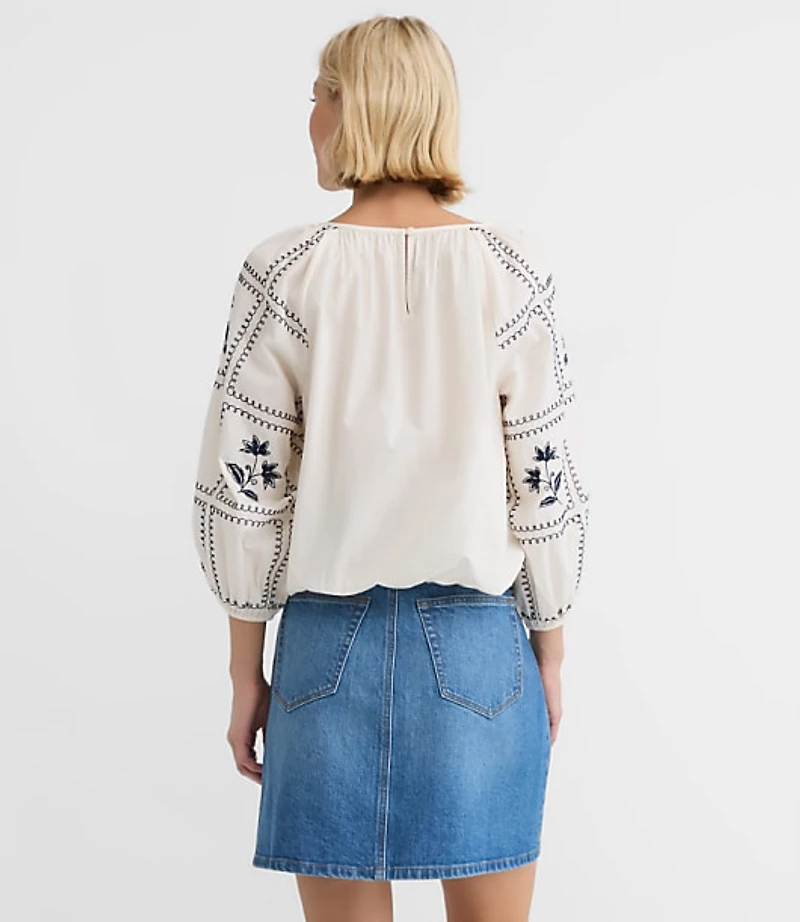 Floral Embroidered Poplin Blouse