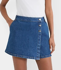 Petite Denim Wrap Skort in Medium Stone Wash